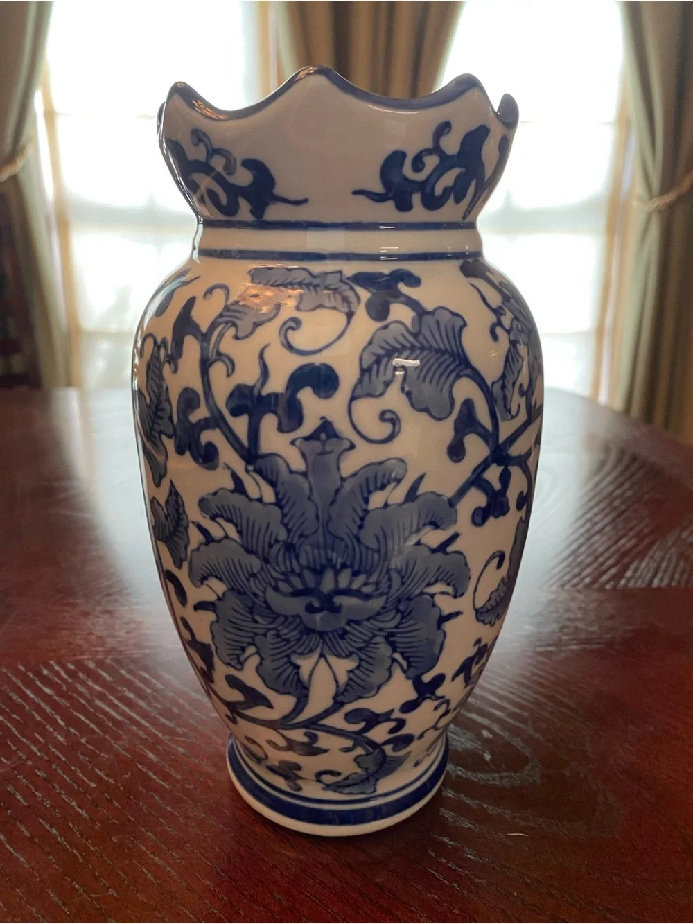 Seymour Mann Fine Porcelain Blue and White Floral Vase 9 inches tall